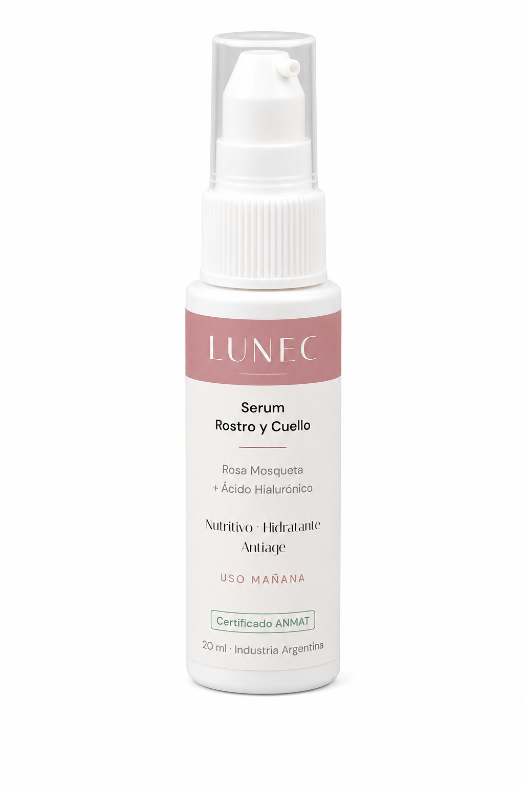 LUNEC Serum Rostro y Cuello — Rosa Mosqueta + Ácido Hialurónico